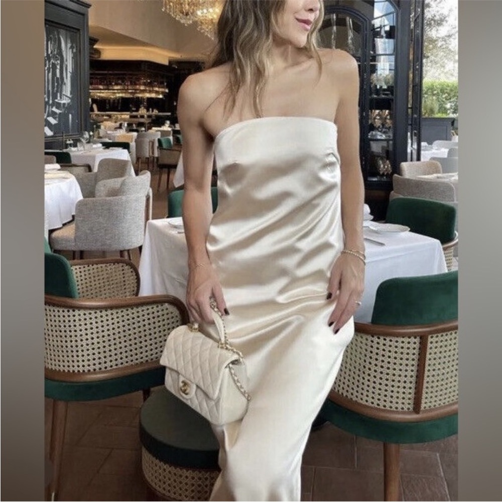 Zara Cream Satin Maxi Dress